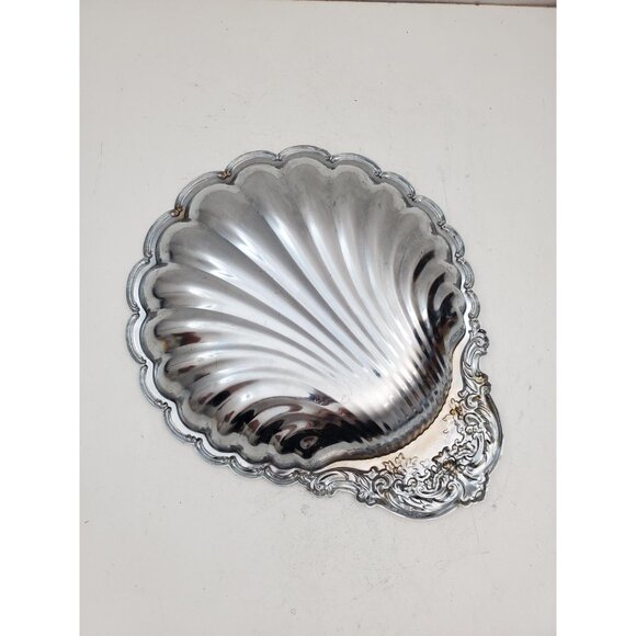 Vintage metal silver plated Seashell Clamshell Bowl or Deep Dish Vintage Silver - Picture 6 of 10